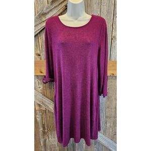 AGB side pocket dress EUC purple roll tab sleeve Career Casual warm